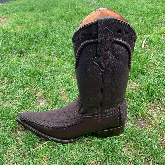 MEN'S WESTERN COWBOY BOOTS BULL NECK LEATHER HANDMADE BOTA VAQUERA BROWN 097 2X - Picture 4 of 8